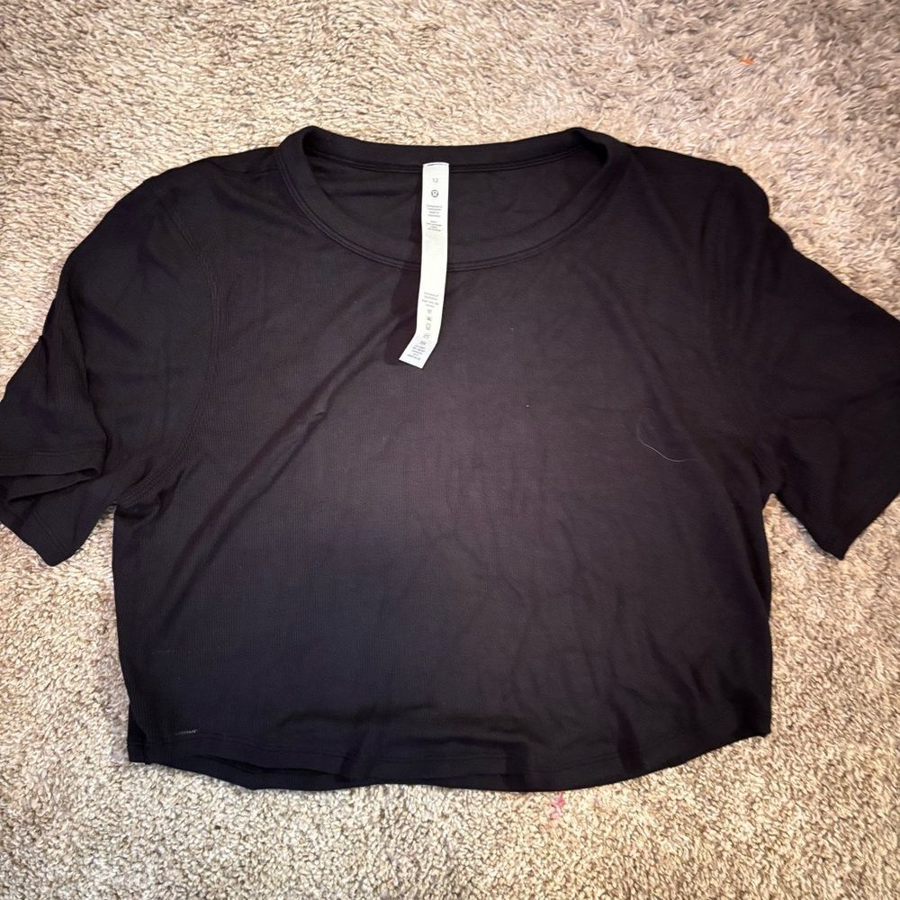 NWOT LULULEMON 12 Hold Tight cropped stretch Modal-jersey T-shirt Black Rib